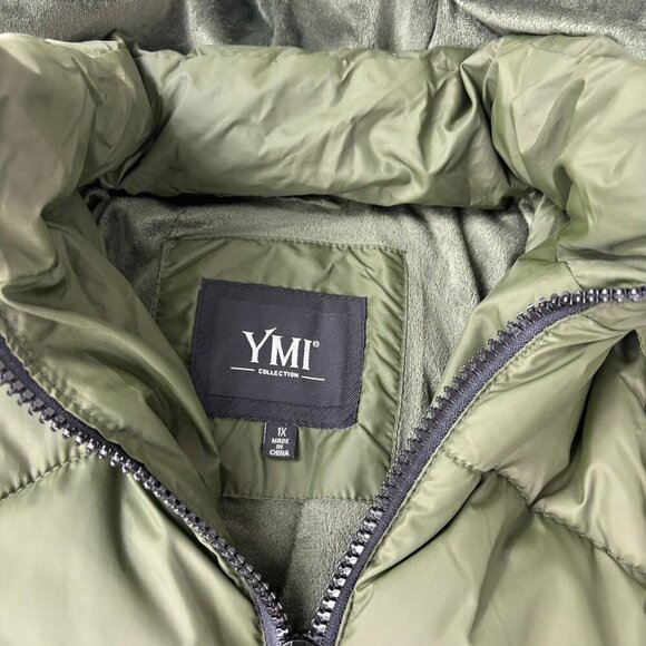 Green Winter Coat Puffer Jacket Faux Fur Removable Hood Sz 1X (Fits Like Large) - Picture 6 of 15